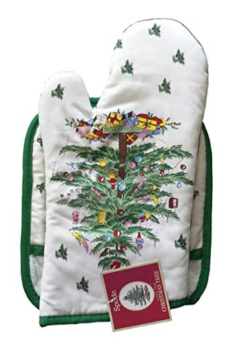 Spode Christmas Tree 2-pc Kitchen Gift Set: Oven Mitt & Square Pot Holder