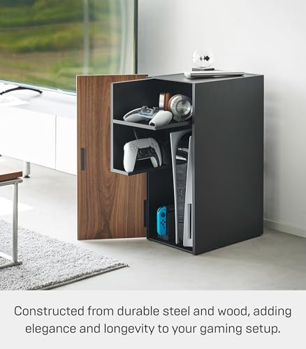 Yamazaki Home Tower Large Capacity Game Console Rack – Organize Controllers, Pull-Out Shelf, Cable Management - Steel
