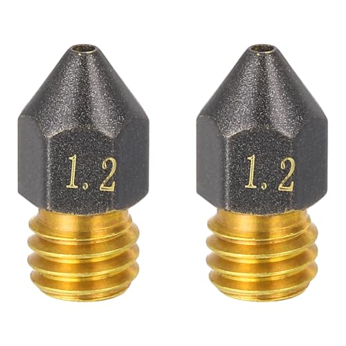 sourcing map 2 Pcs 1.2mm MK8 Brass Nozzles, M6 Thread PTFE Coated Nozzles Kit 3D Printer Accessories High Temperature Po
