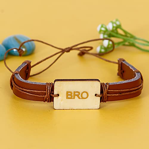 Image of eCraftIndia Brown Bro Word Bracelet Rakhi with Roli Chawal Pack | Raksha Bandhan Rakhi for Brother Bhaiya Bhai
