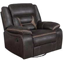 Coaster Home Furnishings - Greer - Leatherette Upholstered Swivel Glider Recliner Chair with Pocket Coil Cushions, Padded Armrests, Contrasting Stitching - Living Room - 41-Inch - Brown - 651356
