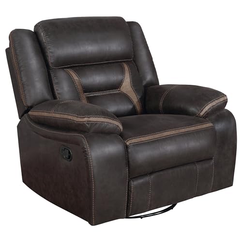 Coaster Home Furnishings - Greer - Leatherette Upholstered Swivel Glider Recliner Chair with Pocket Coil Cushions, Padded Armrests, Contrasting Stitching - Living Room - 41-Inch - Brown - 651356