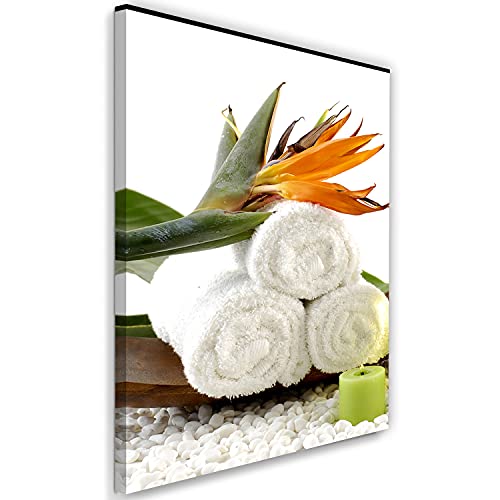 Feeby Impression sur Toile Intissee Spa Zen Fleur Cailloux 40x60 cm Tableau Moderne Tableau Photo Chambre à Coucher Le bien-être Nature morte Bougies...