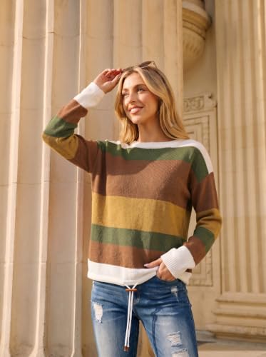 Image of Dokotoo Womens Sweaters Striped Fall Winter Outfits 2025 Crewneck Drawstring Color Block Fashion Clothing