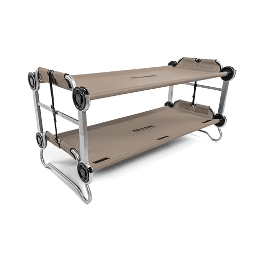 Disc-O-Bed Youth Double Cot Kid-O-Bunk Modular for Bunk Beds Dual Cots or Bench with 2 Carry Bags for Portable Transport Tan
