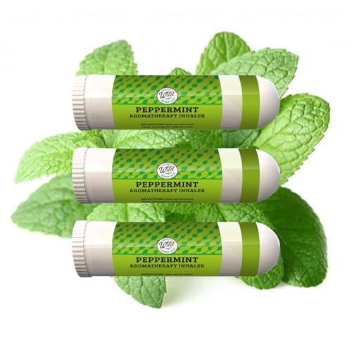 Wild Essentials 3 Pack of Peppermint Aromatherapy Nasal Inhalers Made with 100% Natural Essential Oils, Energy, Respiratory, Lung Relief, Olfactory