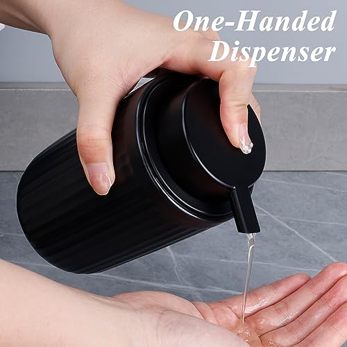 Image of BosilunLife Dish Hand Soap Dispenser - Black Liquid Pump Soap Dispenser for Bathroom Decro 12oz Ceramic Kitchen Dish Dispenser with Rust-Proof Liquid Pump Modern Refillable Lotion Bottles