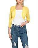 Tandisk Women's 3/4 Sleeve Shrug Open Front Cardigan Bolero Jacket Yellow 2XL