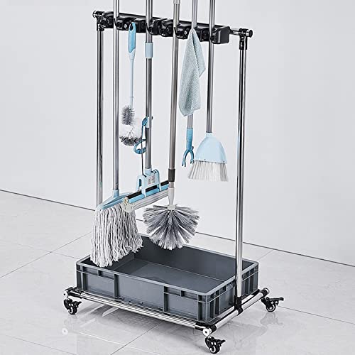 TGBHM Janitorial CartMovable Commercial Mop Rack Broom Mop Drain Hanger Rack with Hooks and Sink Basin Cleaning Cart Tool Storage for Property Companies,6slots