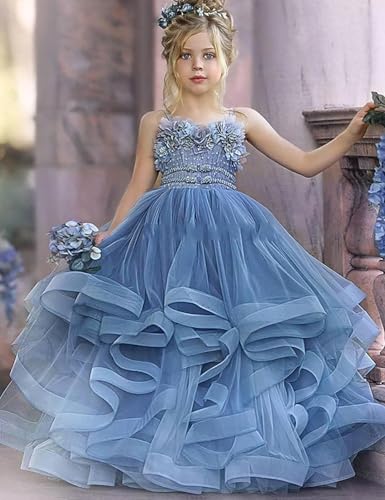 Tulle Flower Girl Dress for Wedding - Pageant Dresses for Girls with 3D Flowers2