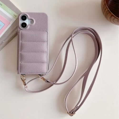 Étui iPhone 13 Pro violet en cuir avec cordon et miroir intégré