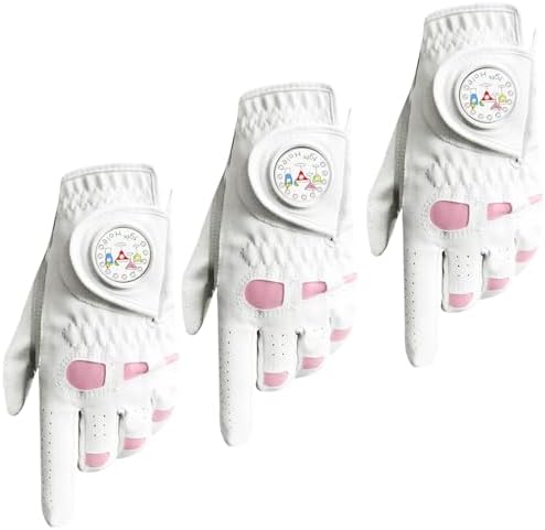 VEASAERS Golf Gloves Women Leather with Ball Marker 3 Pack, Left ...