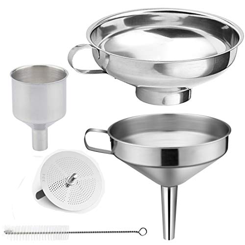 Abimars Set di Imbuti per Filtro da Cucina, set di Filtri per Imbuto in Acciaio Inossidabile a 3 Pezzi con Manico e Filtro Rimovibile per il Trasferimento di Liquidi, Fagioli, Polvere, Spezie
