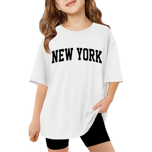 Girls Short Sleeve T Shirts Kids Round Neck Funny Girls Tshirts Teenage Comfy Summer Cartoon Cute Casual Sports Loose School Tunic Tops 3-14 Years (White, 9-10 Years)