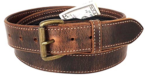 Money Belt, Hidden Zipper Pocket, Travel Security Belt, Full Gain Leather, Amish Made in USA