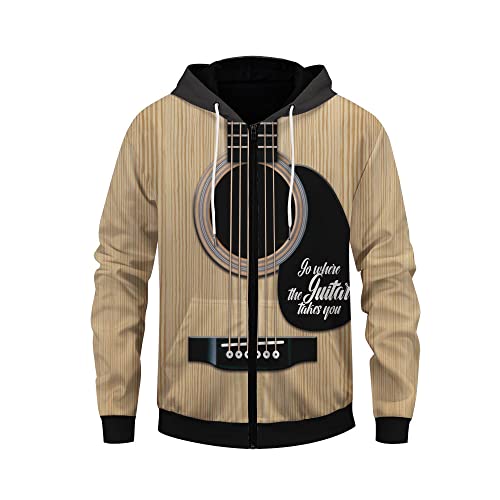 Hoodies for Men Zip Up,Anime Guitar Zip Hoodie Sweatshirt Hooded Jackets All-Match Coat Oversized Fashion