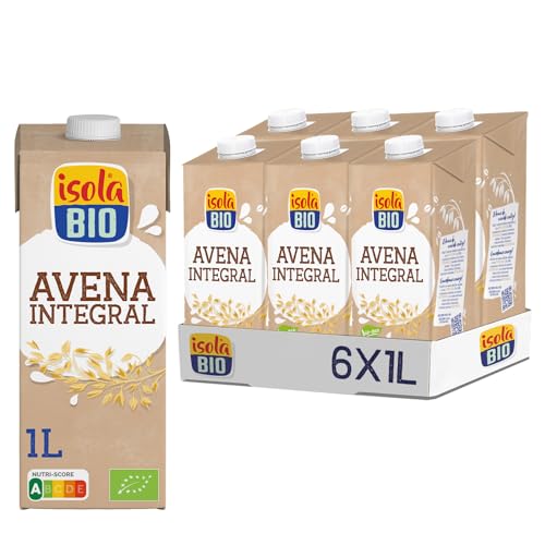 ISOLA BIO - Bebida Vegetal de Avena Integral - Pack de 6 Unidades de 1L - Fuente de Calcio y Fibra - Bajo Contenido en Grasa - Sin Azúcares Añadidos Ni Aceite de Palma - 100% Vegana