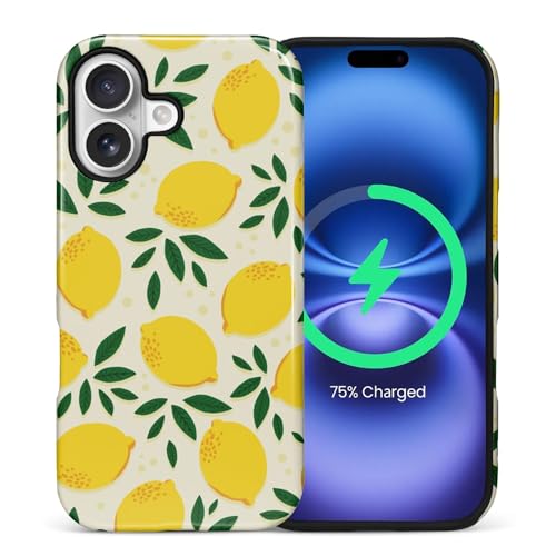 casesok for iPhone 17 Case,Compatible with MagSafe,Dual-Layer Hard Shell + Silicone Cover,Full Body Protection Shockproof Case for iPhone 17-Cute Summer Lemon