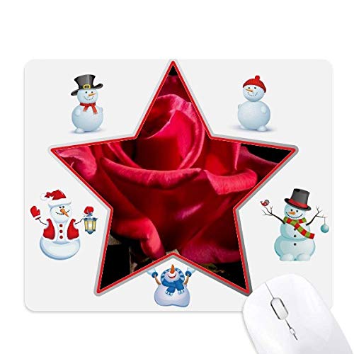 Tapis de souris rose rouge foncé et bonhomme de neige étoile pour bureau