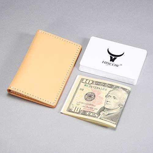 Image of HISCOW Minimalist Thin Bifold Card Holder - Italian Calfskin (Vegetable Tanned Leather)