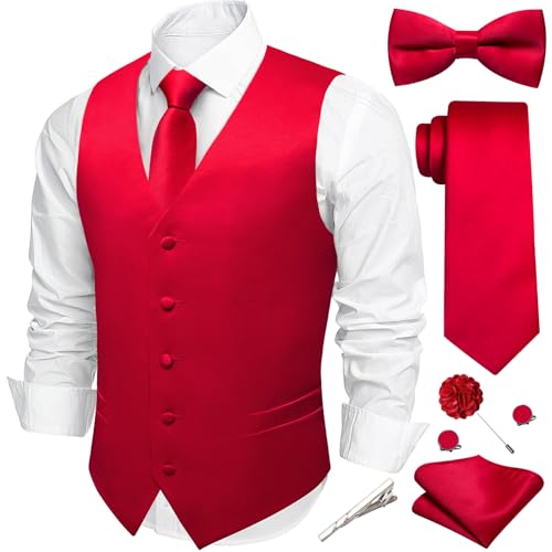 Image of Barry.Wang Men's Suit Vest Tie Bowtie Set Formal Silk Paisley Waistcoat Hanky Cufflinks Lapel Pin Set Wedding Party 7PCS