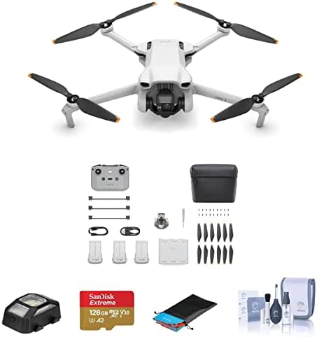 DJI Mini 3 Drone Fly More Combo with RC-N1 Controller Bundle with 128GB microSDXC Memory Card, Strobe Anti-Collision Light, Foldable Landing Pad Pro, Cleaning Kit