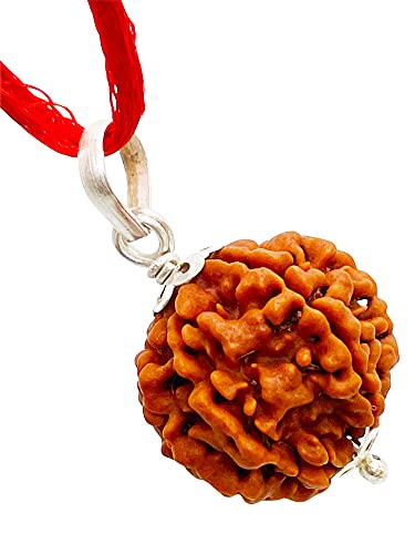 Image of Siddha 7 / Seven Mukhi Pure Rudraksha, Laboratory Certified, Carefully Capped with Silver Between Nepalese Beads with Handmade Tassel, Size 16-22mm, Color-Brown