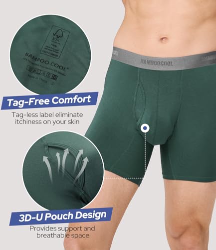 Image of BAMBOO COOL Men's Ultra Breathable Underwear,No Riding Up Boxer Briefs with ComfortFlexible Waistband,Multipack