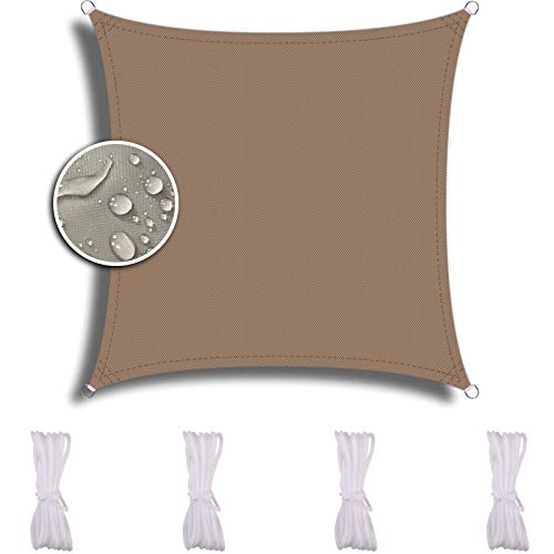 ZQXFZ Voile d'Ombrage Carré 3X3m, Voiture,Restaurant,Jardin, Polyester PES Hydrophobe RéSistant Aux IntempéRies, Voile D'Ombrage Toile D Ombrage -Marron