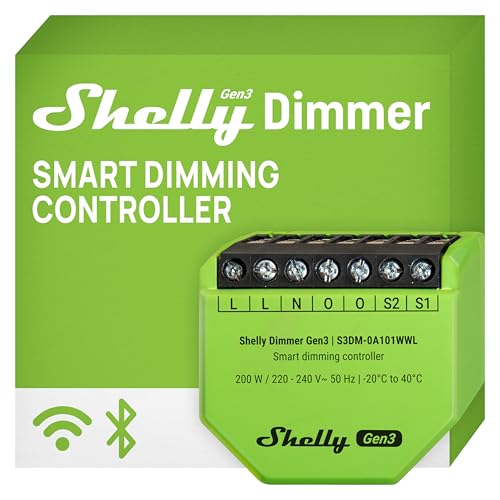Shelly Dimmer Gen3, WLAN Smart Dimmer, Hausautomation, Dimmbare Lichter, LED-Streifen, Kein Neutralleiter Еrforderlich, Smarte Zeitpläne, Kein Hub Еrforderlich, iOS & Android, Alexa & Google