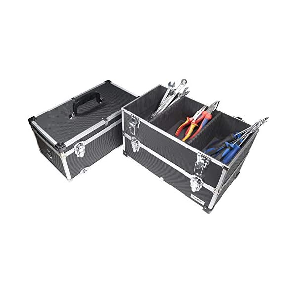 HMF 14661-02 Alu Werkzeugkoffer leer, 3 Etagen, 44 x 45 x 24 cm, schwarz – Bild 4