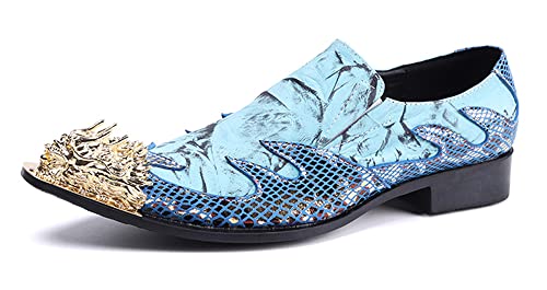 Santimon Mens Dress Shoes Genuine Leather Metal Pointed Dragon Tip Tuxedo Business Formal Composite Loafers2