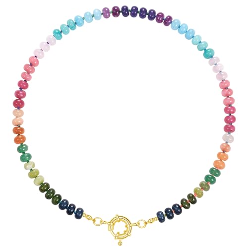 KissYan Beaded Gemstone Necklace for Women, Colorful Boho Bead Choker