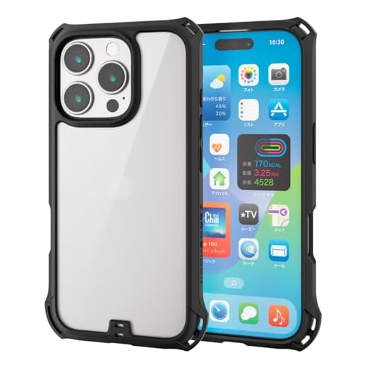 エレコム iPhone 16 Pro ケース クリア 耐衝撃 衝撃吸収 ZEROSHOCK [フィルム付き] 4つ角ダンパー ワイヤレス充電対応 ストラップホール付き ブラック PM-A24CZEROFCBK