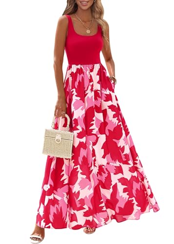 Image of KIRUNDO Women Summer Sleeveless Boho Floral Maxi Dress 2026 Scoop Neck Tank A Line Flowy Beach Vacation Resort Wear Sundress
