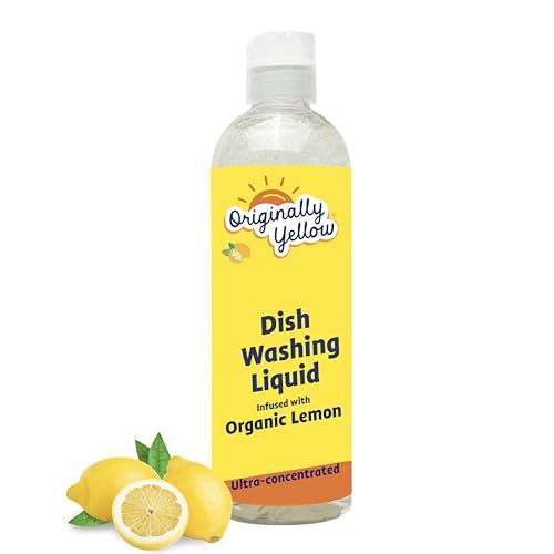 Originally Yellow Plant-Based Dish Washing Liquid | Dish Soap Liquid Infused with Organic Lemon | Quick-Drying Dishwashing Liquid Removes Dirt and Grease | Streak-Free Daily Dish Soap 470 mL (1-Pack)