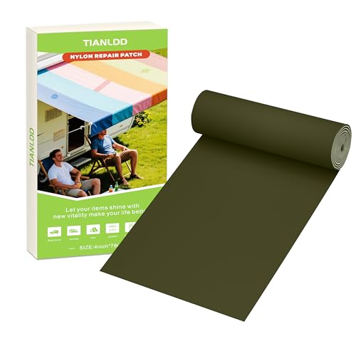 TIANLDD 4x78in Nylon Repair Tape，Self Adhesive Waterproof Fabric Repair Tape,Tent Repair Kit，for Down Jackets, Tent, Umbrella, Sleeping Bag, Knapsack.（Army Green）