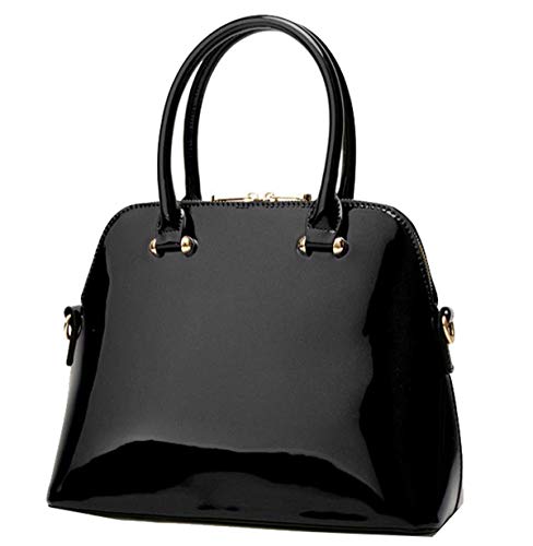 Yan Show Bolsa Feminina de Couro Envernizado Elegant Modern, Preta, 30.5 x 12.7 x 25.4 cm, Bolsa de Concha, Alça de Ombro Removível e Ajustável