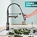 SoliForge Kitchen Faucet with Pull Down Sprayer,Double Head Modern Single Handle Spring Loaded Stainless Steel Faucet for Commercial Industrial Farmhouse Camper Laundry Tools RV (Black)