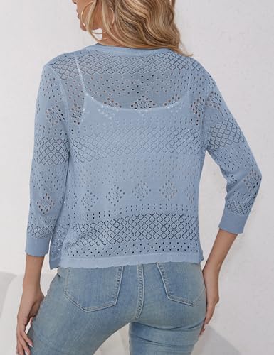 Image of REDHOTYPE Women's 3 /4 Sleeve Cardigan Open Front Cropped Shrugs Summer Hollowed Lightweight Cardigans Sweater (S-XL)