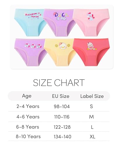Charmi Mädchen Unterhosen Slips Unterwäsche Baumwolle 12er-Pack Katze-Einhorn-Ente 122-128 (Herstellergröße L)