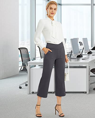 Image of G4Free Capri Pants for Women Wide Leg Yoga Dress Capris with Pockets Cross Loose Casual Work Crop Pants
