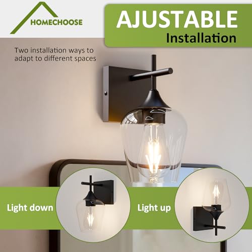 Image of Vanity Bathroom Light, 1-Light Bathroom Light Fixtures Over Mirror, Black Vanity Lights for Bathroom with Clear Glass, Modern Wall Lamp for Cabinet Hallway, Bedroom