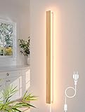 1 Pack Modern Plug in Long Wall Sconce 39.3‘’ LED Bamboo Wall Lights 31W Long Strip Indoor Wall Lamp 3000K with 6.5FT Plug in Cord and On/Off Switch on The Cord for Living Room Hallway Stairwell