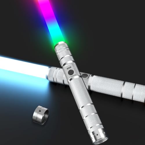JOINBO Light Up Swords Saber with RGB Colors,Dueling Light Sword for Adults and Kids,FX Sound（Motion Sensors and Metal Hilt,Type-C Rechargeable,Halloween Xmas Toys Present,Galaxy War Fighters,2 Packs