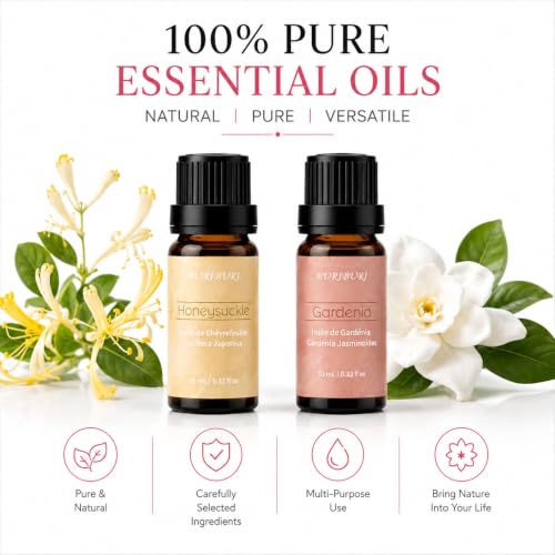 Image of BURIBURI Honeysuckle and Gardenia Essential Oil Set, 100% Pure, Undiluted, Natural Essential Oils Gift Set for Diffuser, Massage