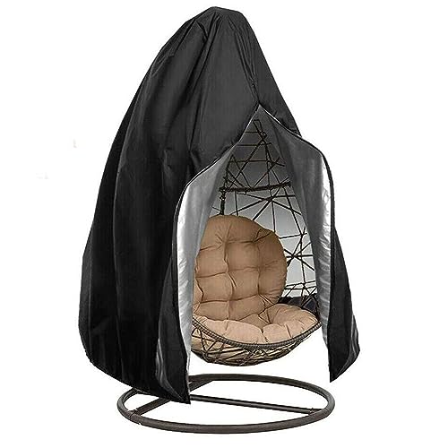 JIAMIAN Coprisedia a Uovo, Copertura per Sedie da Esterno Impermeabile, Anti-UV, Coprisedia Appeso in Tessuto Oxford per Esterni, Copertura per Altalena da Giardino con Cerniera (Nero190*115 cm)