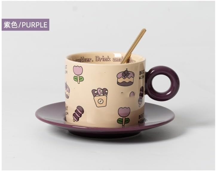 Korean-style Afternoon Tea Retro Ceramic Cup Coffee Cup Saucer Set-style3