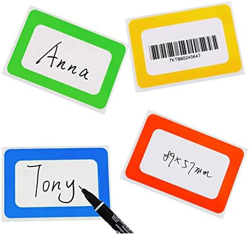 Name Tag Labels - 200 Colourful Name Label Stickers 89x57mm 4 Colours Waterproof Adhesive Name Tags, Sticky Labels for Clothes, Office and School