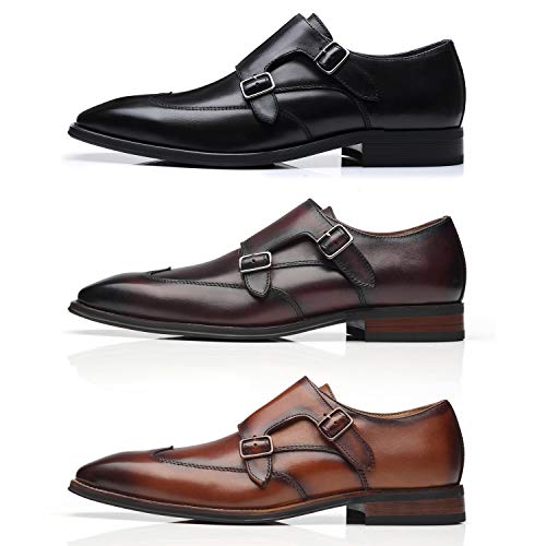 Image of La Milano Mens Double Monk Strap Slip on Loafer Cap Toe Leather Oxford Formal Business Casual Comfortable Dress Shoes for Men